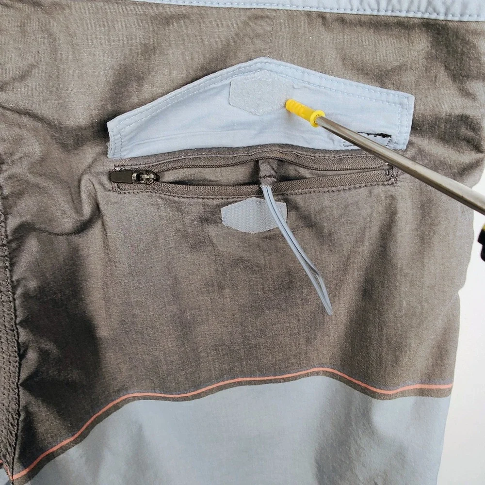 RVCA‎ Men's Board Shorts Size 32 Blue Grey Color Block Swim Trunks Zipper Fly